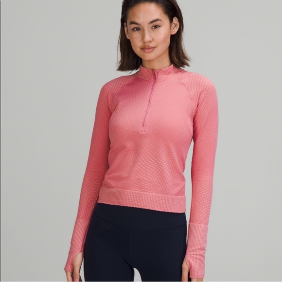lululemon athletica Tops - Lululemon Rest Less Cropped 1/2 Zip | Grid Warp Pink Blossom Sugar Pink | Size 6